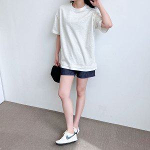 티숙 여성 무지 루즈핏 오버 맨투맨 겨울 이너 반팔티 티셔츠