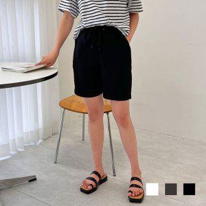 블랙 트레이닝 반바지 여성 밴딩 팬츠 여자 반바지 플리츠팬츠