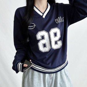 네이비 가오리핏 가을 여성 루즈핏 크롭티 쭈리 맨투맨