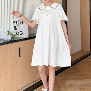 화이트 퍼프소매 카라 원피스 임산부 편안한 여성 데일리 꾸안꾸