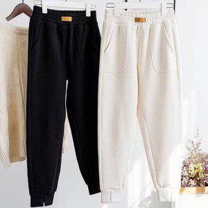 블랙 조거팬츠 화이트 밴딩바지 여성 기모바지