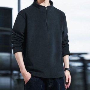 남성 검은색 긴팔 반지퍼 티셔츠 겨울 트렌디 캐주얼 데일리 출근룩