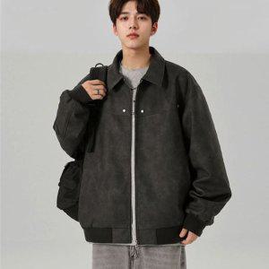 그레이 가죽자켓 여성자켓 루즈핏 워싱 재킷 봄가을 아우터