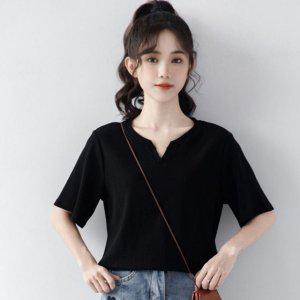 검정 블랙 브이넥 반팔티셔츠 여성 반팔티 여름티셔츠
