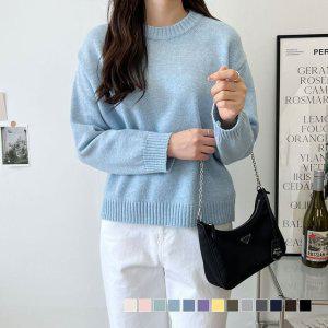 하늘색 캐시 캐시미어 라운드넥 가을 데일리 롱니트 스웨터 티셔츠 풀오버