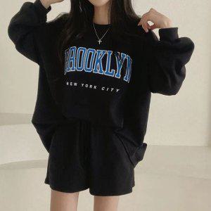 블랙 맨투맨 세트 오버핏 긴팔티셔츠 여성 레터링티셔츠 데일리룩 여성의류