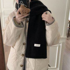 블랙 롱 니트 머플러 여성 캐시미어목도리 목폴라 숄머플러 니트코디 쁘띠목도리