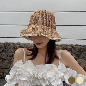 베이지 브라운 썬캡 여성여름모자 휴양지 플로피햇 라피아 학교 햇빛가리개모자