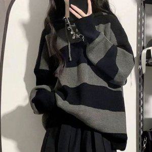 검정후드티 그레이후드티 여성 니트 후드 단가라 스웨터 풀오버 오버핏 니트티