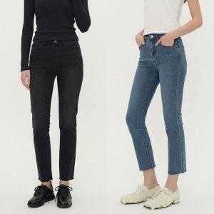 밑단컷팅 여성 데님 팬츠 여성 바지 슬림핏 스판청바지 블랙진