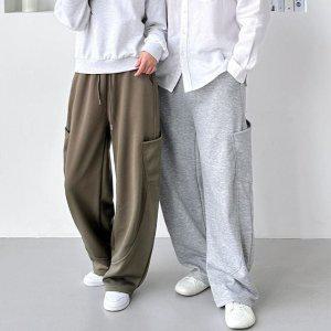커브드 하의 남녀 벌룬 기모 바지 양털 사이드 커플