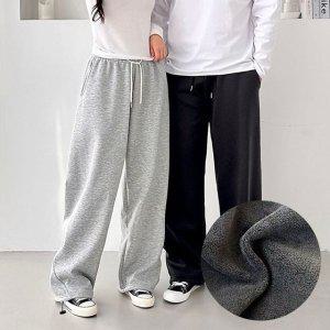 허리밴딩 여성 배기 커플 트레이닝 와이드 기모 바지