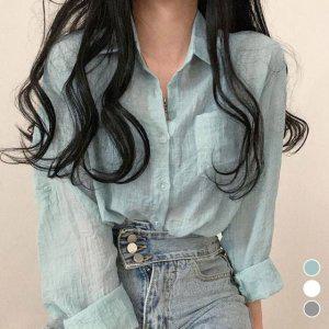 민트 린넨 셔츠 여자 여름 셔츠 시원한 남방 여성블라우스