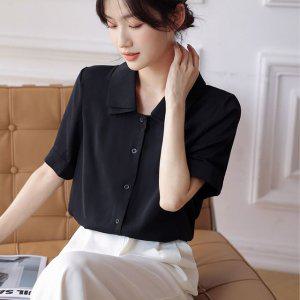 블랙 반팔 카라 캐주얼 데일리 여자 블라우스 여성셔츠 검정셔츠