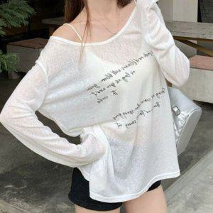 흰색 긴팔 티셔츠 레터링 루즈핏 여성 의류 롱슬리브