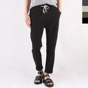 블랙 린넨 밴딩 슬림핏 루즈한 배기팬츠 여름 키다리 면바지