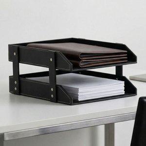 OFFISYS 2단 타워 가죽 서류트레이 A4 결재 문서보관 책상정리 데스크테리어