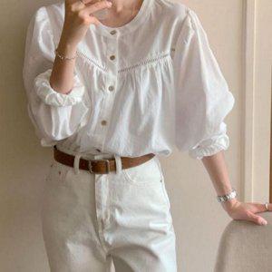 노카라 여성 펀칭 셔츠 FREE(55~66) 라운드 여성 퍼프 블라우스 데일리