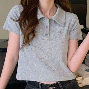 루즈핏 여성 크롭 카라 티 데일리 여성 반팔 카라 티