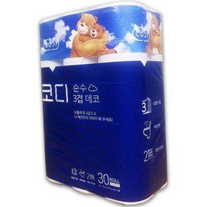 도톰한 3겹 화장지 롤화장지 두루마리화장지 생활용 30롤 무형광 데코