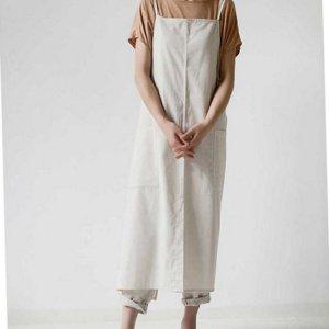 브이넥 여성 앞치마 멜빵 린넨 앞치마 원피스 데일리 주방