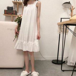 프릴 여성 나시 잠옷 민소매 순면 원피스 잠옷 데일리홈 여름