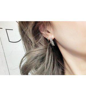 실버925 국내제작 원터치 꽈배기 체인 은귀걸이 유니크 실버 이어링 (SILVER)