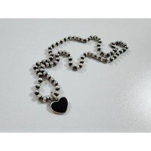 실버925 국내제작 오닉스 목걸이 시크 앤틱 하트 팬던트 군번줄 은목걸이 (SILVER)
