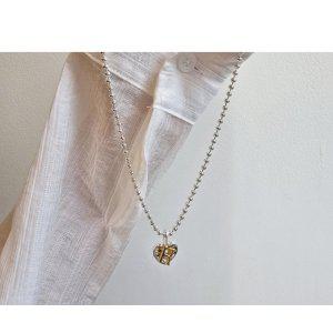 실버925 국내제작 H 하트 투톤 하트 팬던트 군번줄 목걸이 유니크 은목걸이 (SILVER)