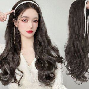 여성 반가발 반가발 웨이브 헤어밴드 긴헤어 부분