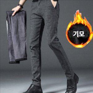 겨울 남자 체크 슬랙스 융 남자 기모 슬랙스 방한 출근