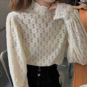 하프넥 여성 레이스 이너 티 시스루 여성 레이스 이너 레이어드