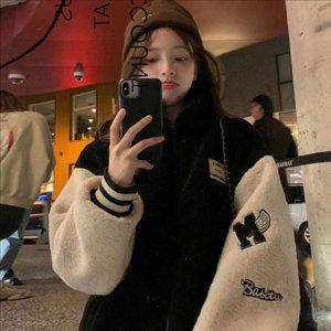 숏 여성 야구 점퍼 루즈핏 여성 플리스 점퍼 뽀글이 양털