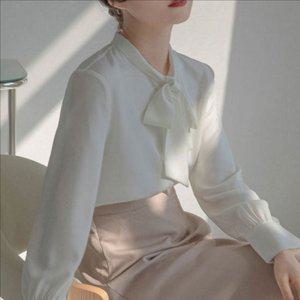 포인트 여성 새틴 블라우스 스카프 여성 리본 블라우스 데일리 셔츠