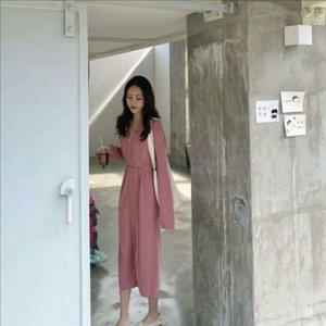루즈핏 여성 니트 원피스 벨트 여성 롱 원피스 겨울 데일리