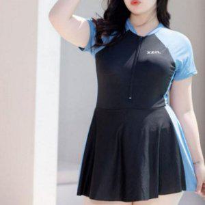 스커트형 여성 원피스 수영복 래쉬가드 빅사이즈 원피스 수영복 체형커버 지퍼