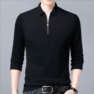 비즈니스 남성 긴 팔 카라 티 기능성 남성 반집업 티셔츠