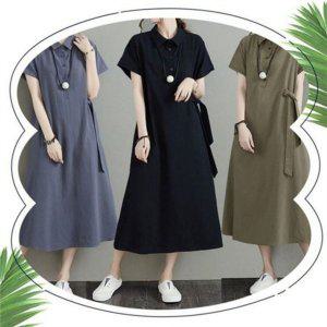 데일리 여름 린넨 원피스 루즈핏 여성 린넨 원피스 카라 미디