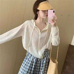 시스루 여성 후드 집업 얇은 루즈핏 후드 집업 썸머 에어컨