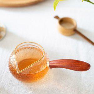 나무 손잡이 곰보 유리숙우 250ml 물병 다기 다관 찻잔