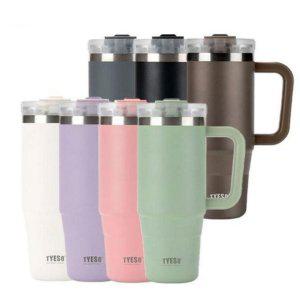 TYESO 이중진공 보온보냉 데일리 스텐 텀블러 900ml 손잡이 빨대 대용량 스탠