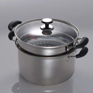 키친아트 아티스트 스텐 2단 찜냄비 24cm 3중바닥 찜솥 2단찜기