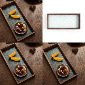 플라워 유리트레이 30x14cm 월넛 티타임 커피쟁반 서빙쟁반