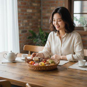 원형 트레이 40CM 대형 채반 식당용 디저트 진열 바구니