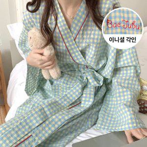 [이니셜각인] 체크 커스텀 샤워 목욕가운 호텔용 로브 여성 잠옷 파자마 홈웨어 주문제작