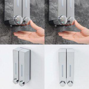 벽걸이 물비누 디스펜서 2구 420ml 유광실버 핸드워시디스펜서 물비누통 화장실디스펜서