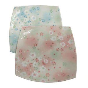 플라워 사각 도자기접시 22.5cm 2P 플레이팅 식기 다용도 그릇