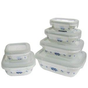 블루베리 과일무늬 도자기 반찬통 200ml 직사각 1P 뚜껑 찬통 냉장보관