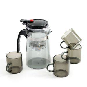 차포트 찻잔세트 700ml 투명블랙 내열유리티포트 차망주전자 투명티포트