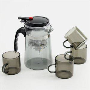 차포트 찻잔세트 500ml 투명블랙 깔끔한티포트 차망주전자 잎차거름망포트
